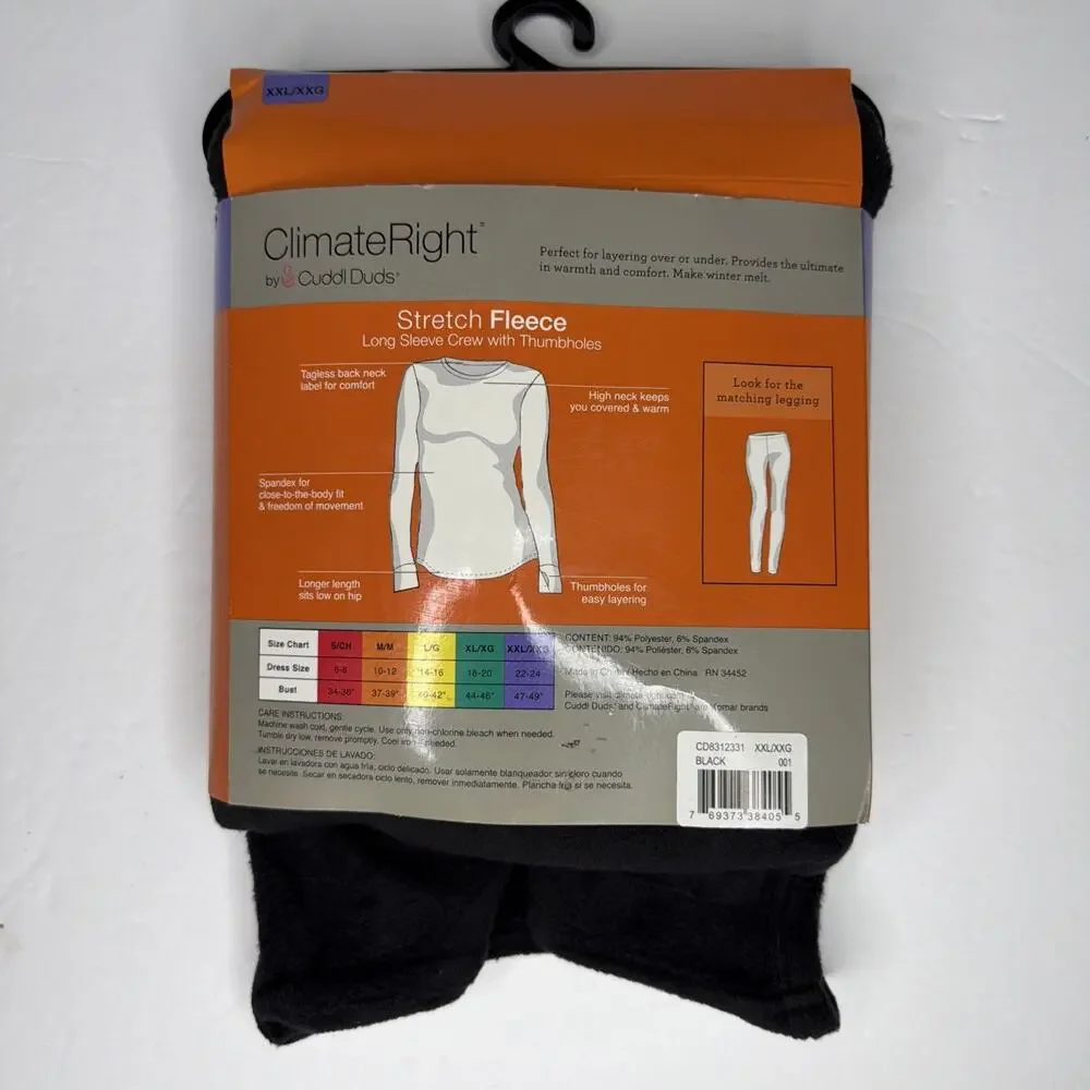 Cuddl Duds ClimateRight Top Black Base Layer Stretch Fleece Women’s XXL 2XL - Picture 2 of 4
